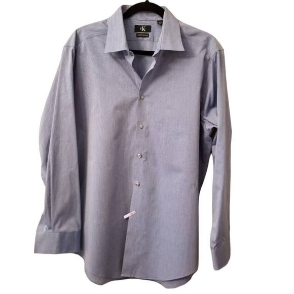 CALVIN KLEIN Long-Sleeve Button-Up Fine Pin Striped Dress Shirt Size XL Slim Fit - Picture 1 of 4